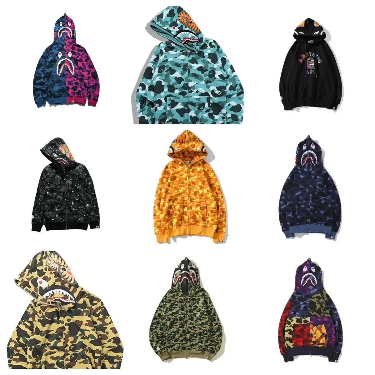 A Bathing Ape Camo Shark Zip-Up Hoodie
