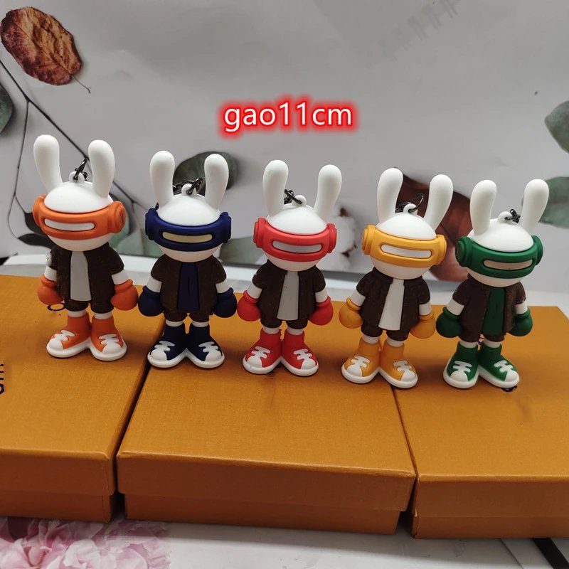 Colorful Bunny Keychains with Robot Helmets and Gloves