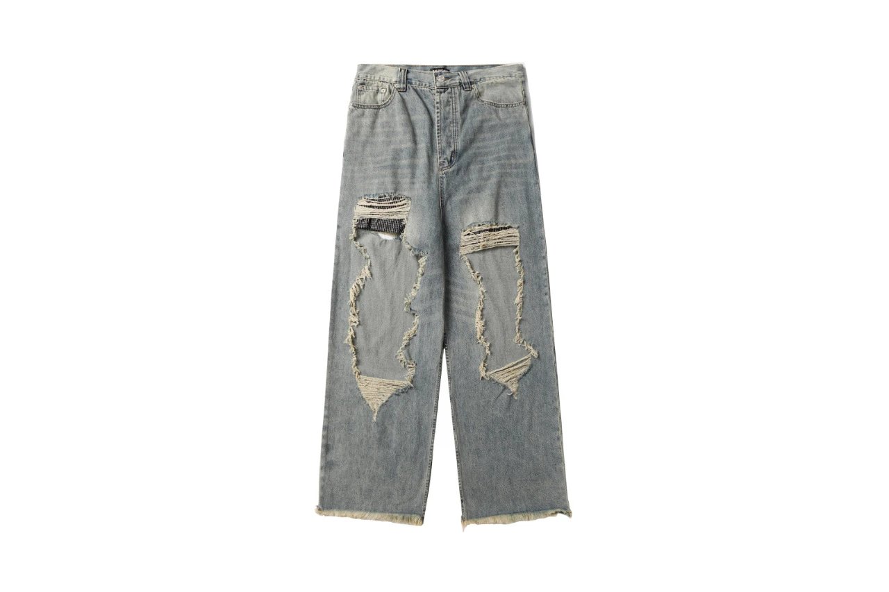Distressed Light Blue Wide Leg Jeans