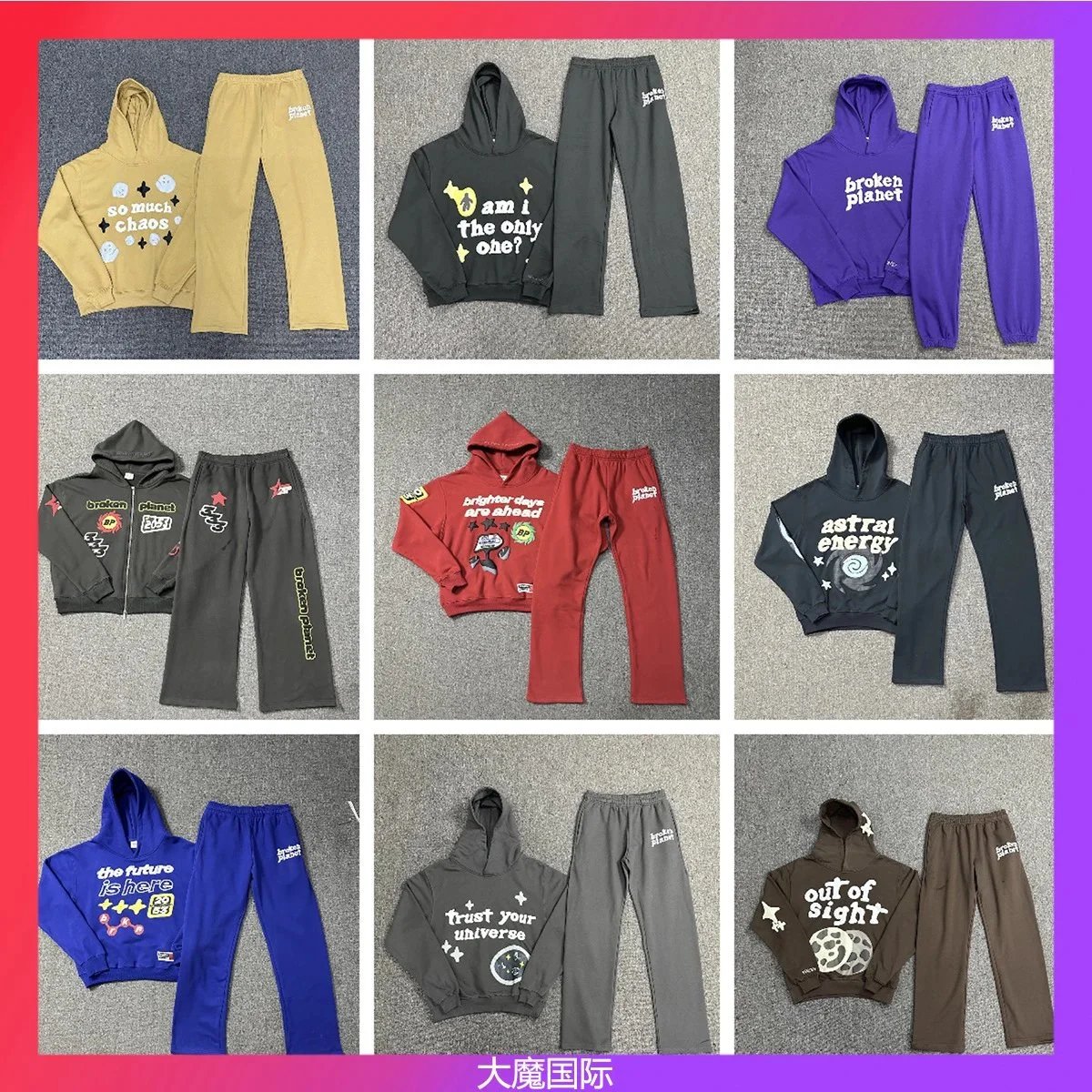 Broken Planet Colorful Hoodie and Pants Sets