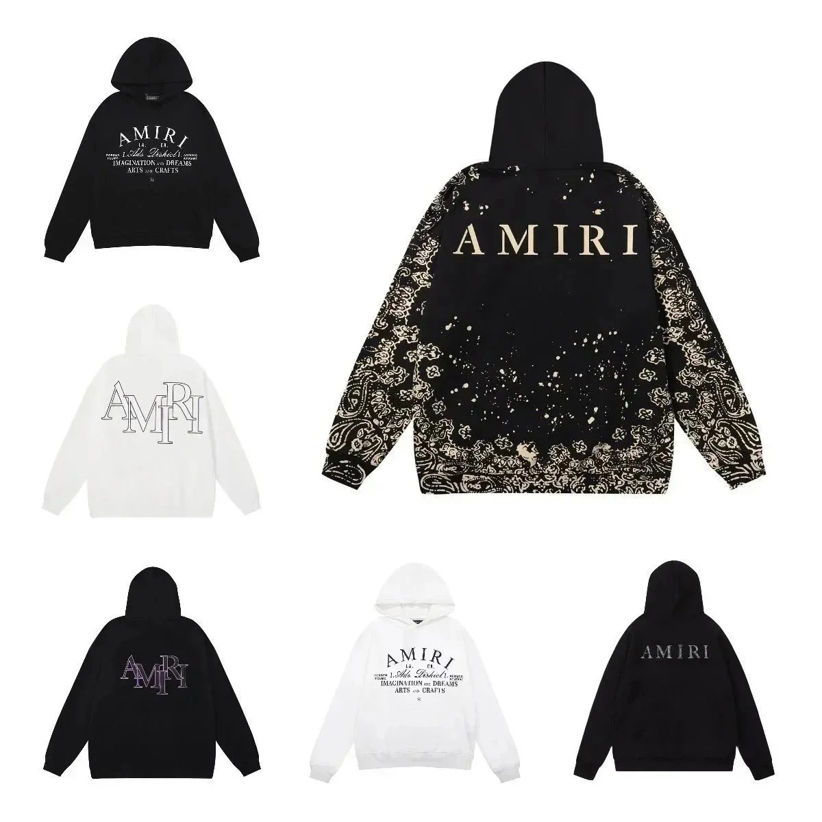 Amiri Black Hoodie with Paisley Design