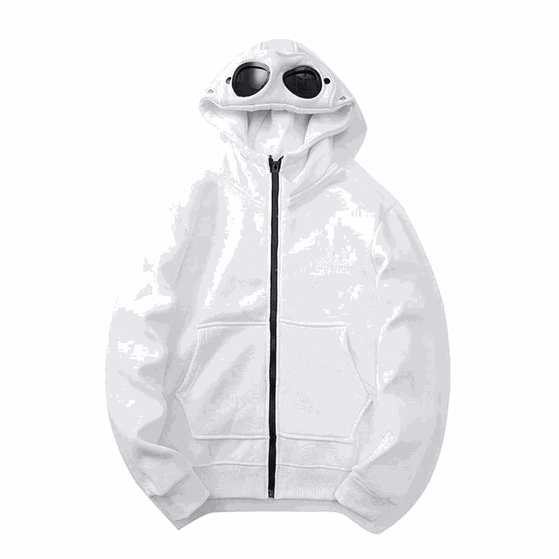White Goggle Hoodie with Zipper Closure