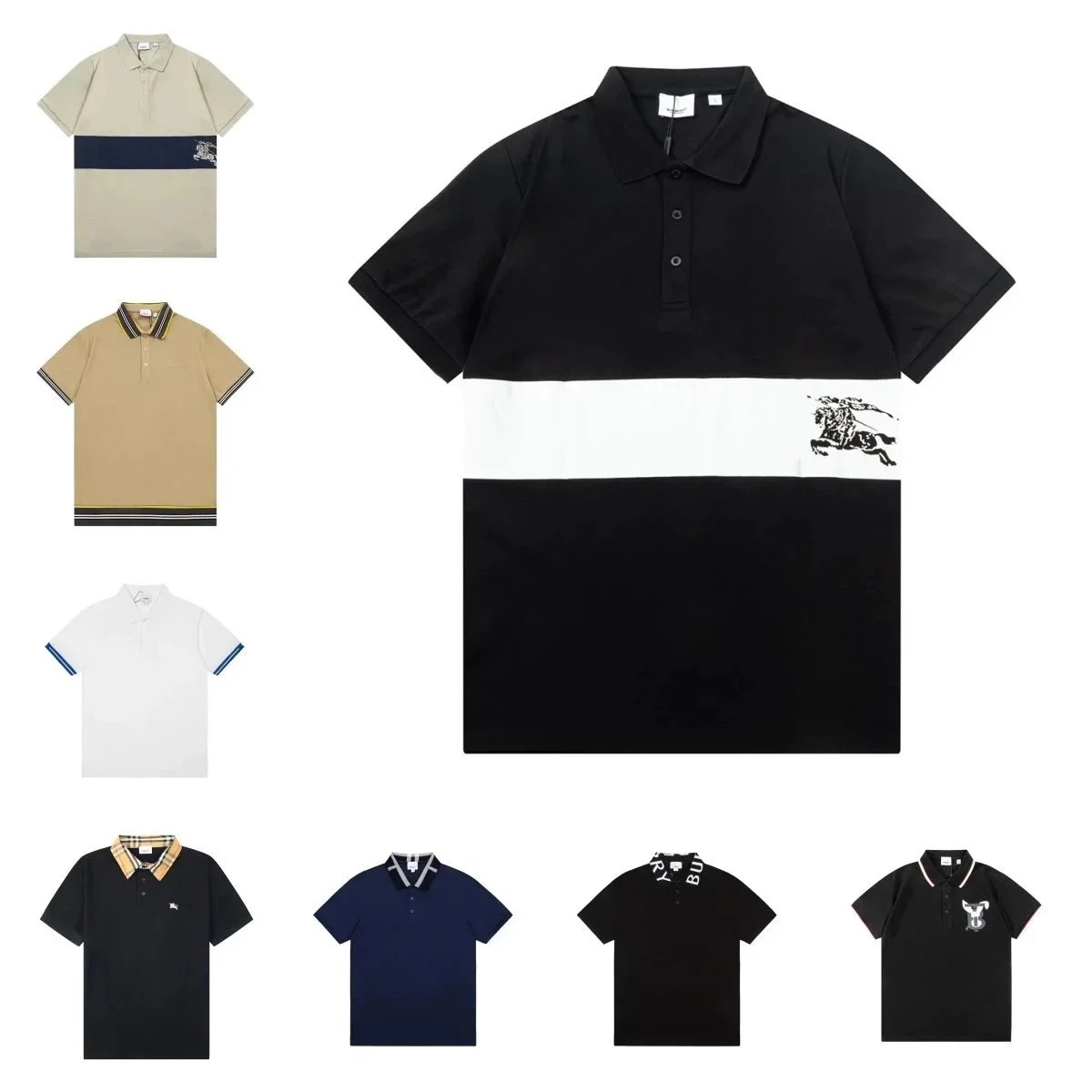Burberry Black Polo Shirt with White Stripe