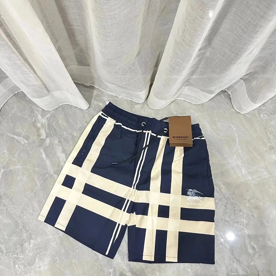 Burberry Navy and Beige Plaid Shorts