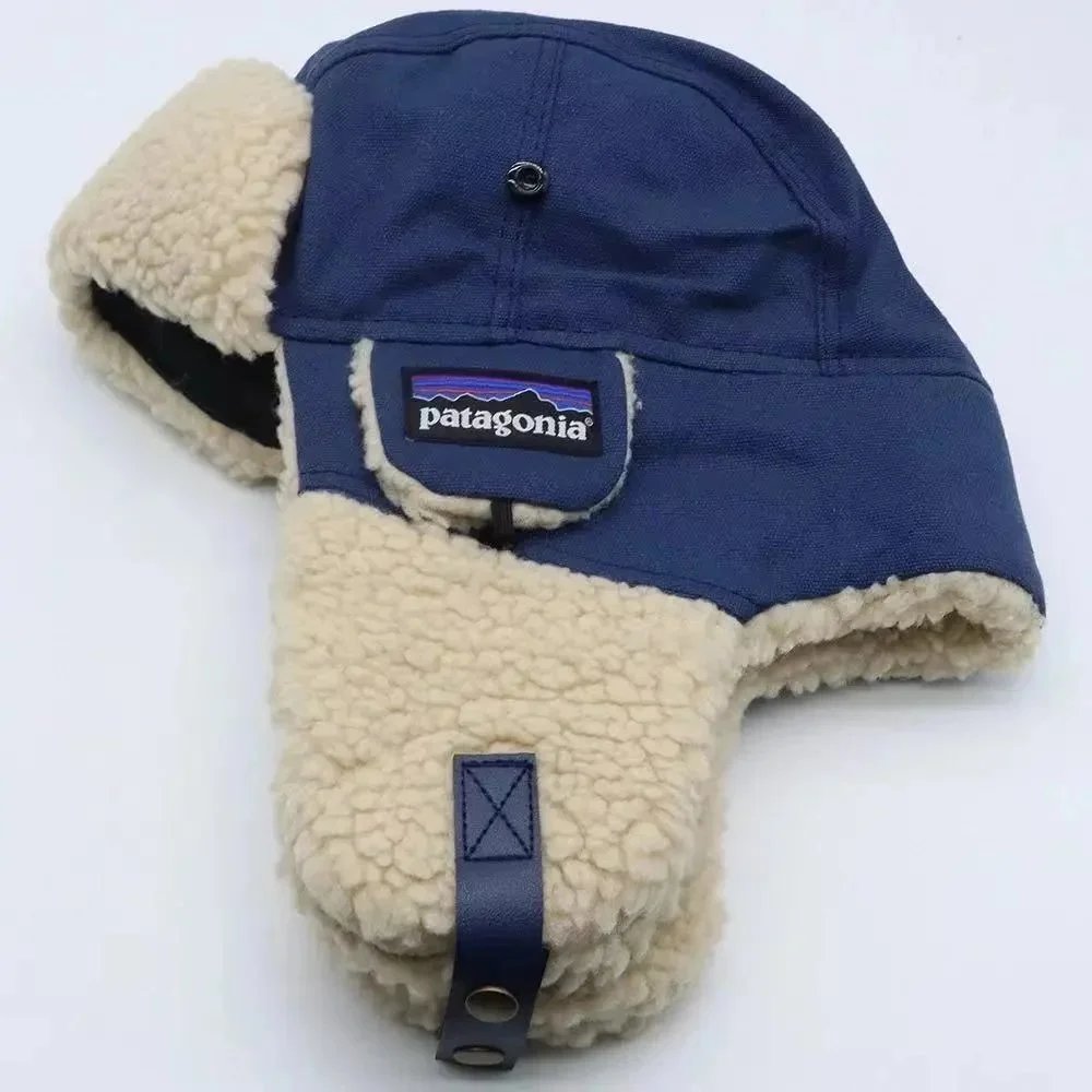 Patagonia Blue Trapper Hat with Fleece Lining