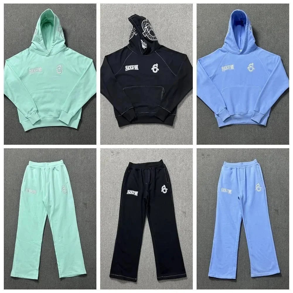 SixPM Hoodie and Sweatpants Set in Mint, Black, and Blue