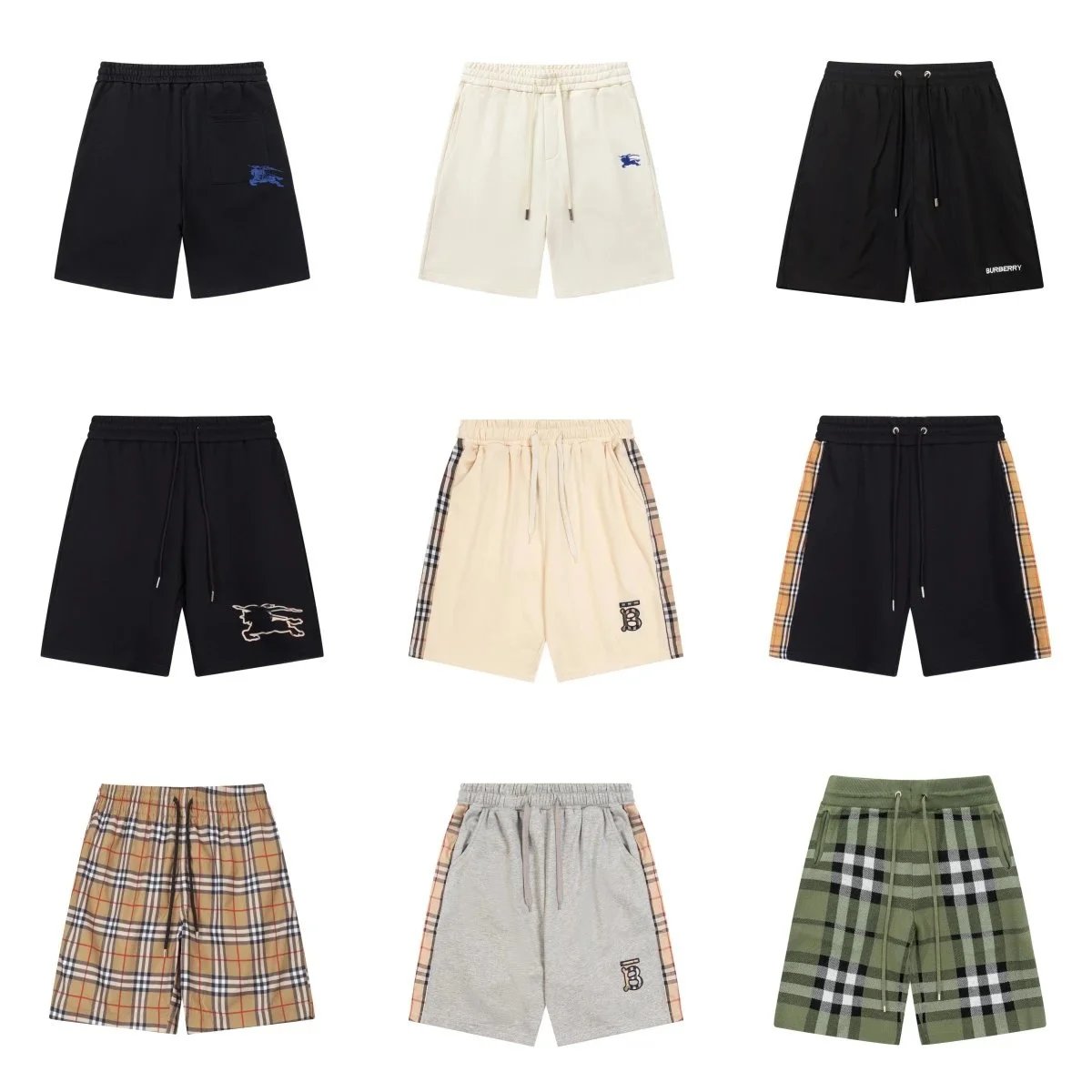 Burberry Black and Beige Plaid Shorts with Drawstring Waist