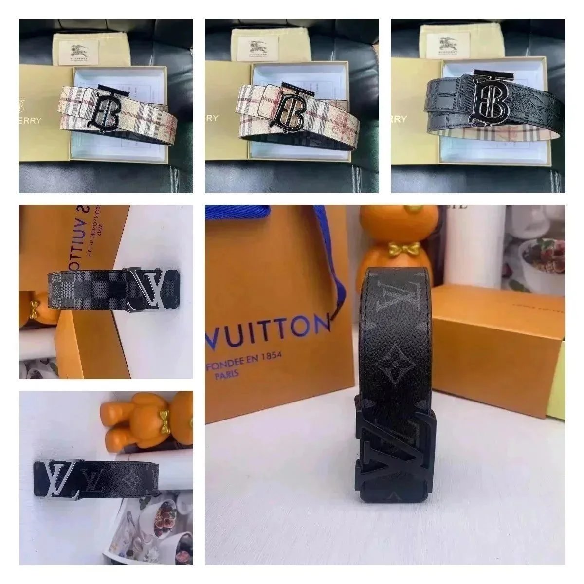Burberry Checkered Belt and Louis Vuitton Monogram Belt Combo