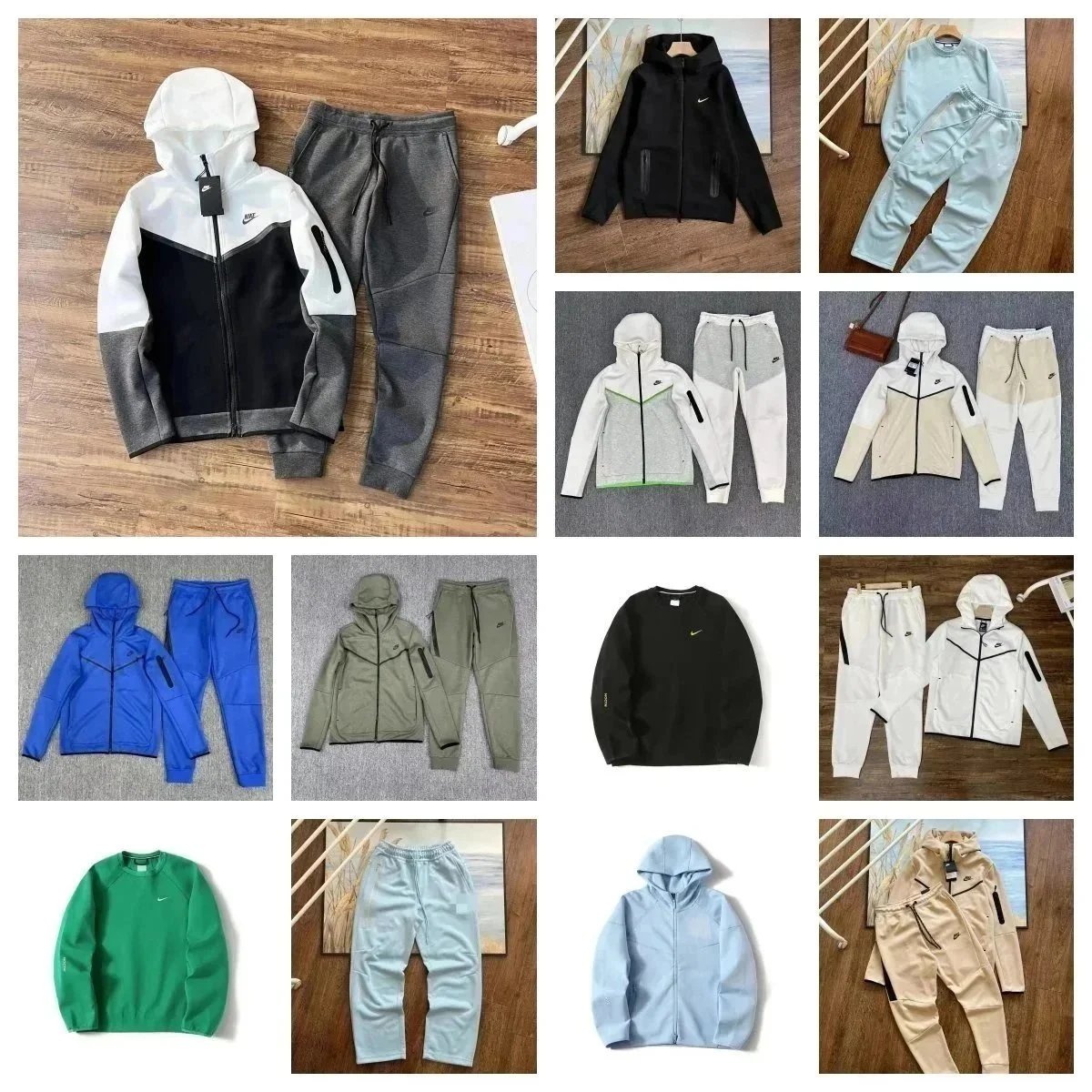 Nike Grey and White Hoodie Tracksuit Set