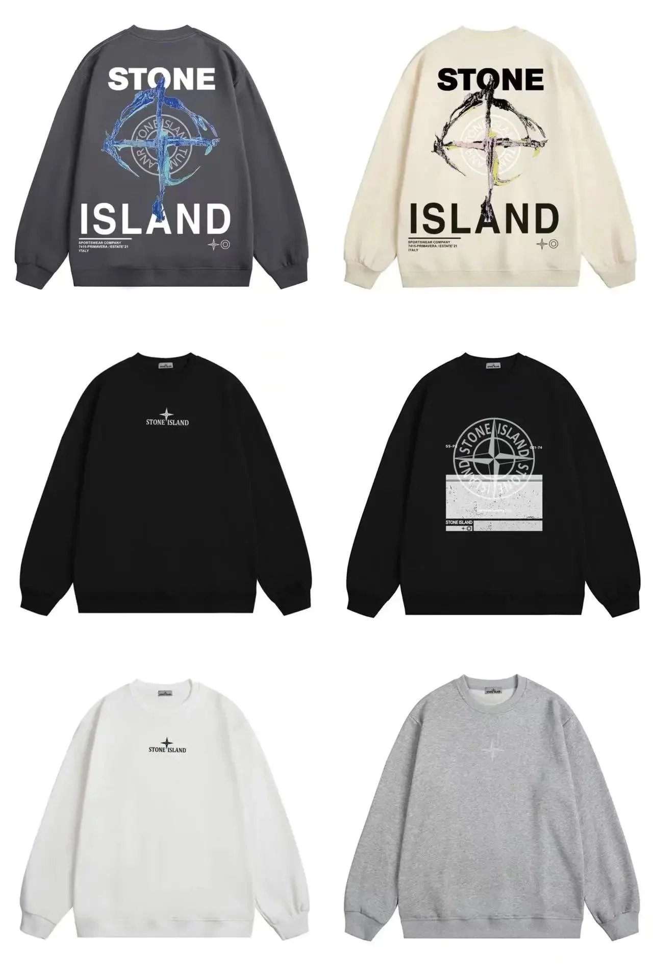 Stone Island Graphic Crewneck Sweatshirts in Various Colors