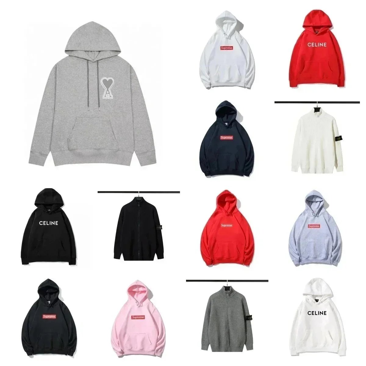 Supreme Red Hoodie Celine Grey Zip-Up Jacket Black Long Sleeve Pullover