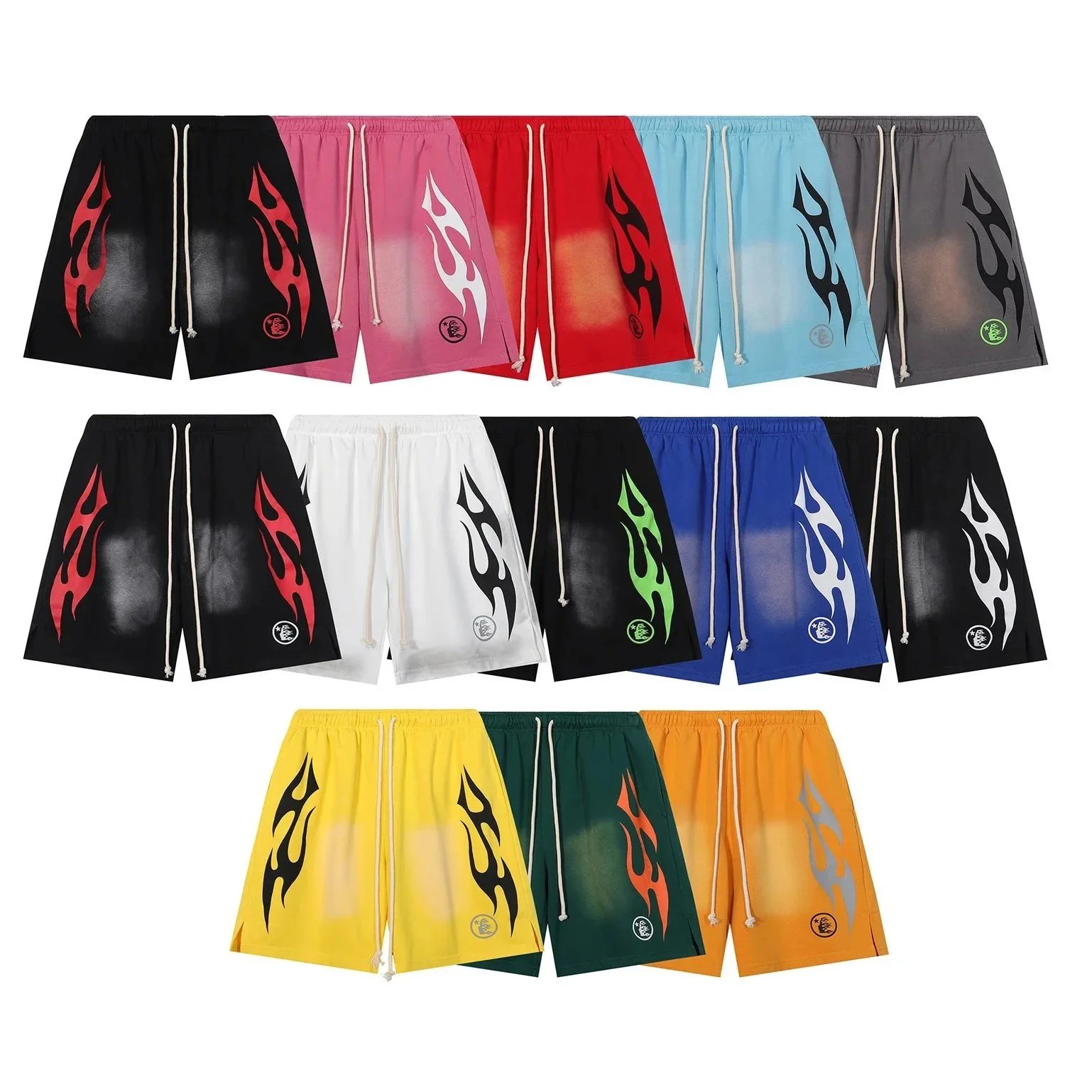 Flame Print Elastic Waist Shorts