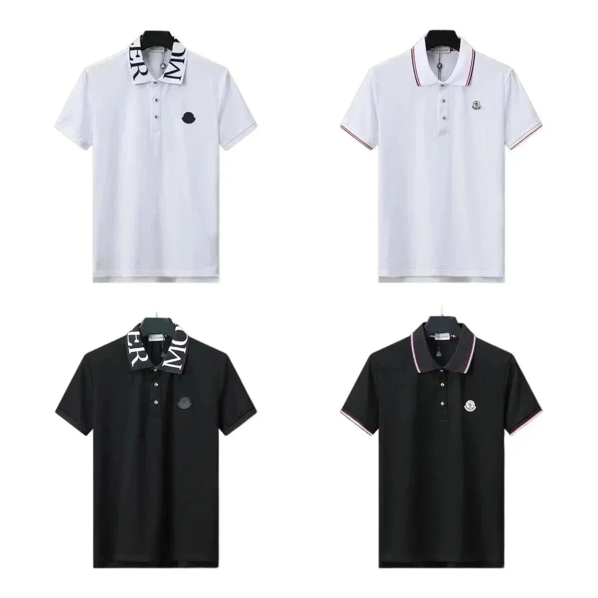 Moncler White and Black Short Sleeve Polo Shirts