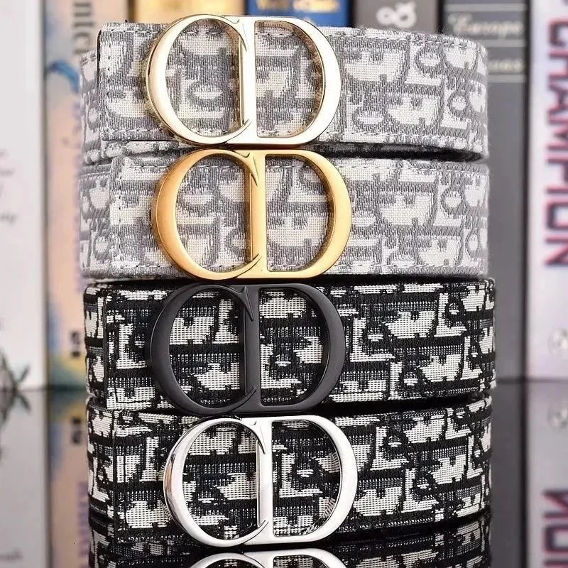 Dior Grey Patterned Belt with Metal Buckle