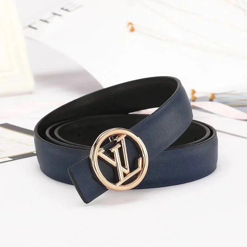 Louis Vuitton Navy Leather Belt with Gold Buckle