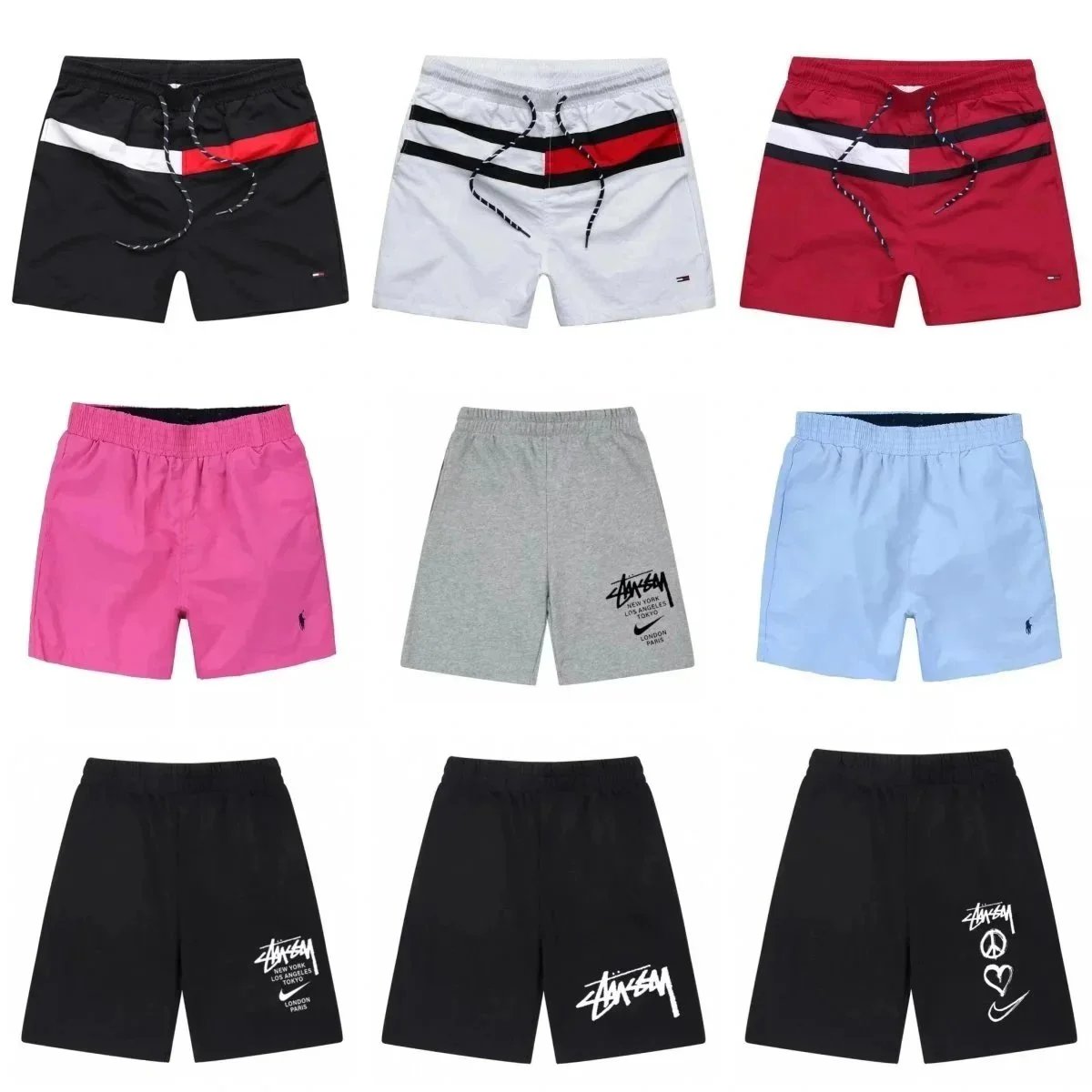 Tommy Hilfiger Multi-Color Drawstring Shorts and Stussy Black Shorts