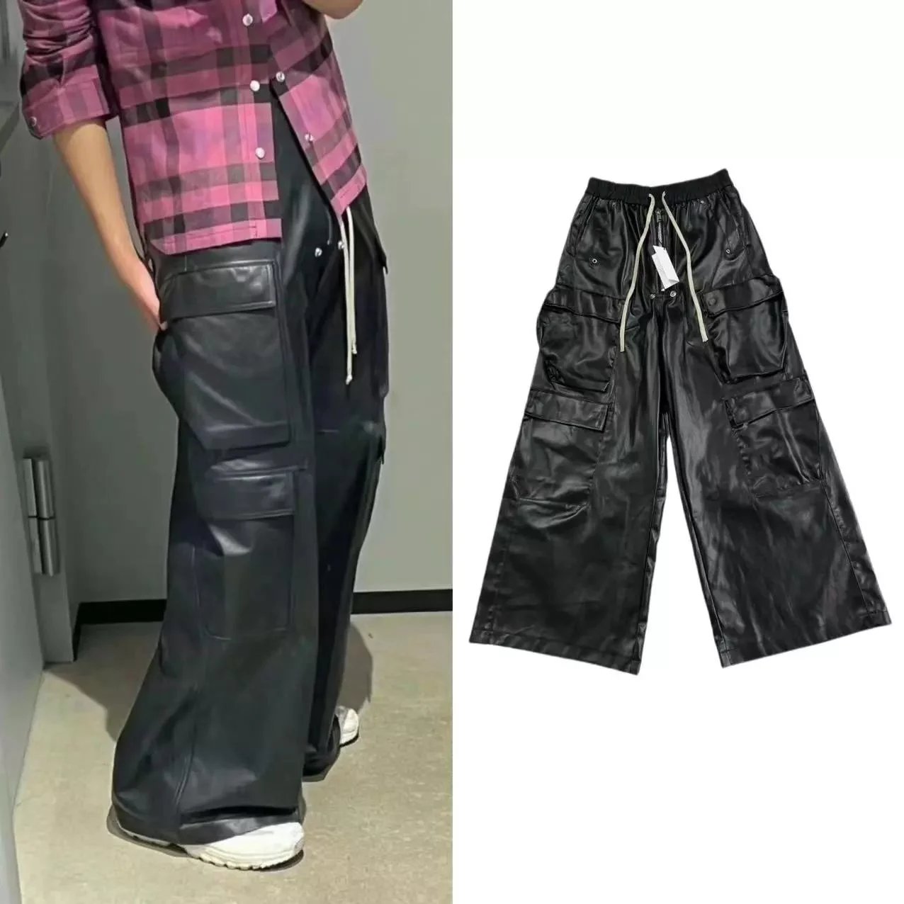 Black Leather Cargo Pants