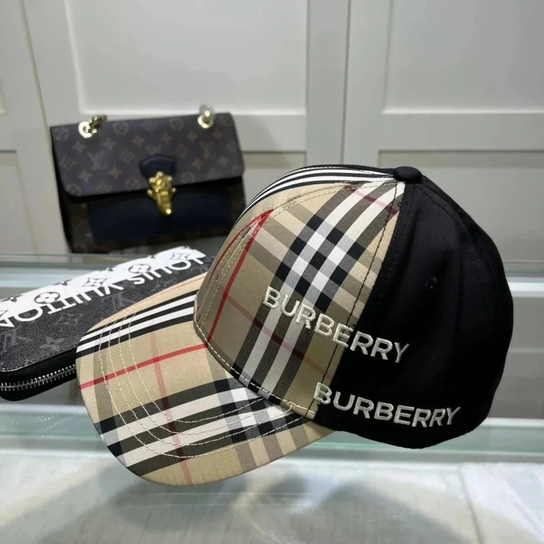 Burberry Black and Beige Plaid Baseball Cap