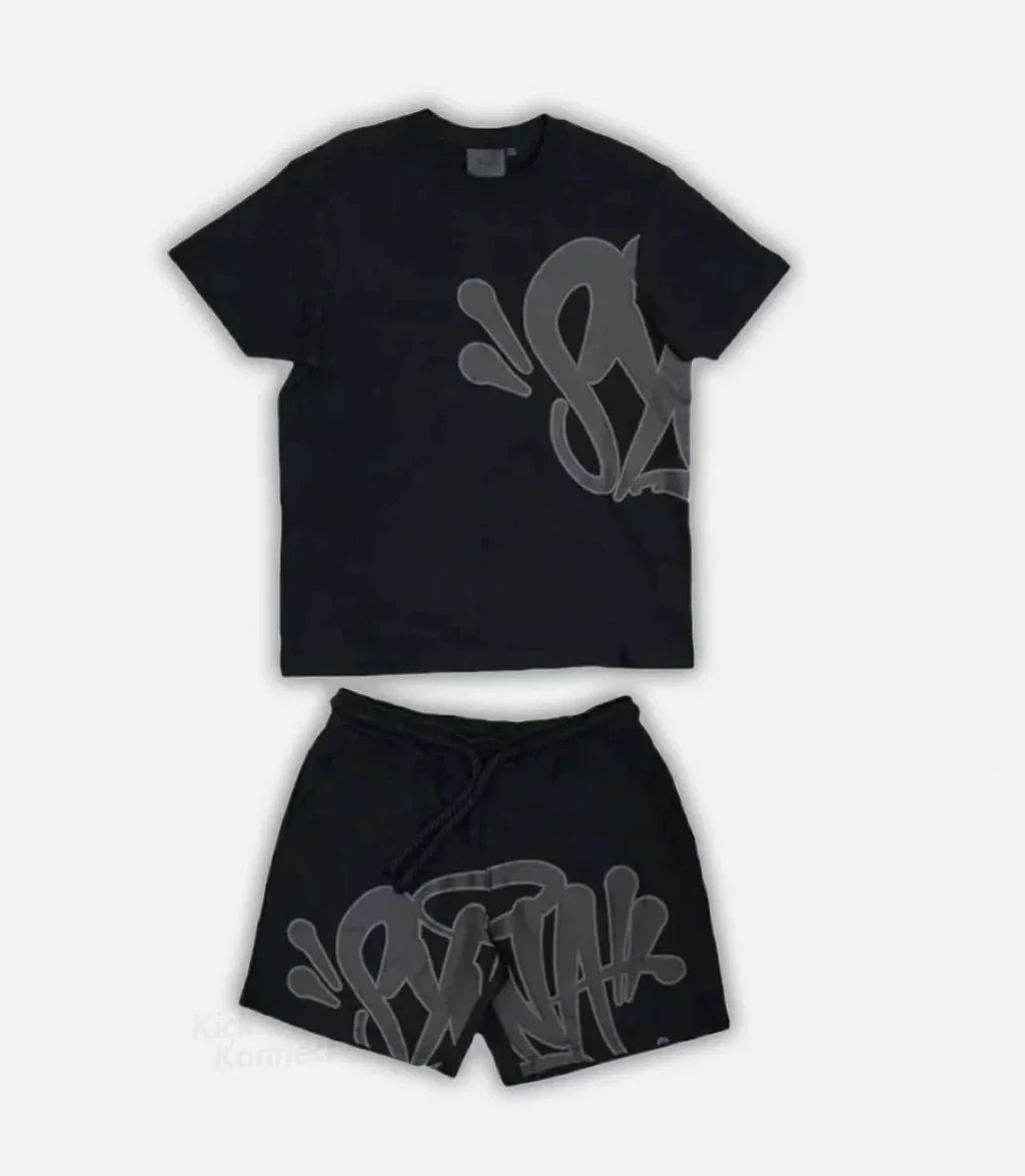Black Graphic T-Shirt and Shorts Set