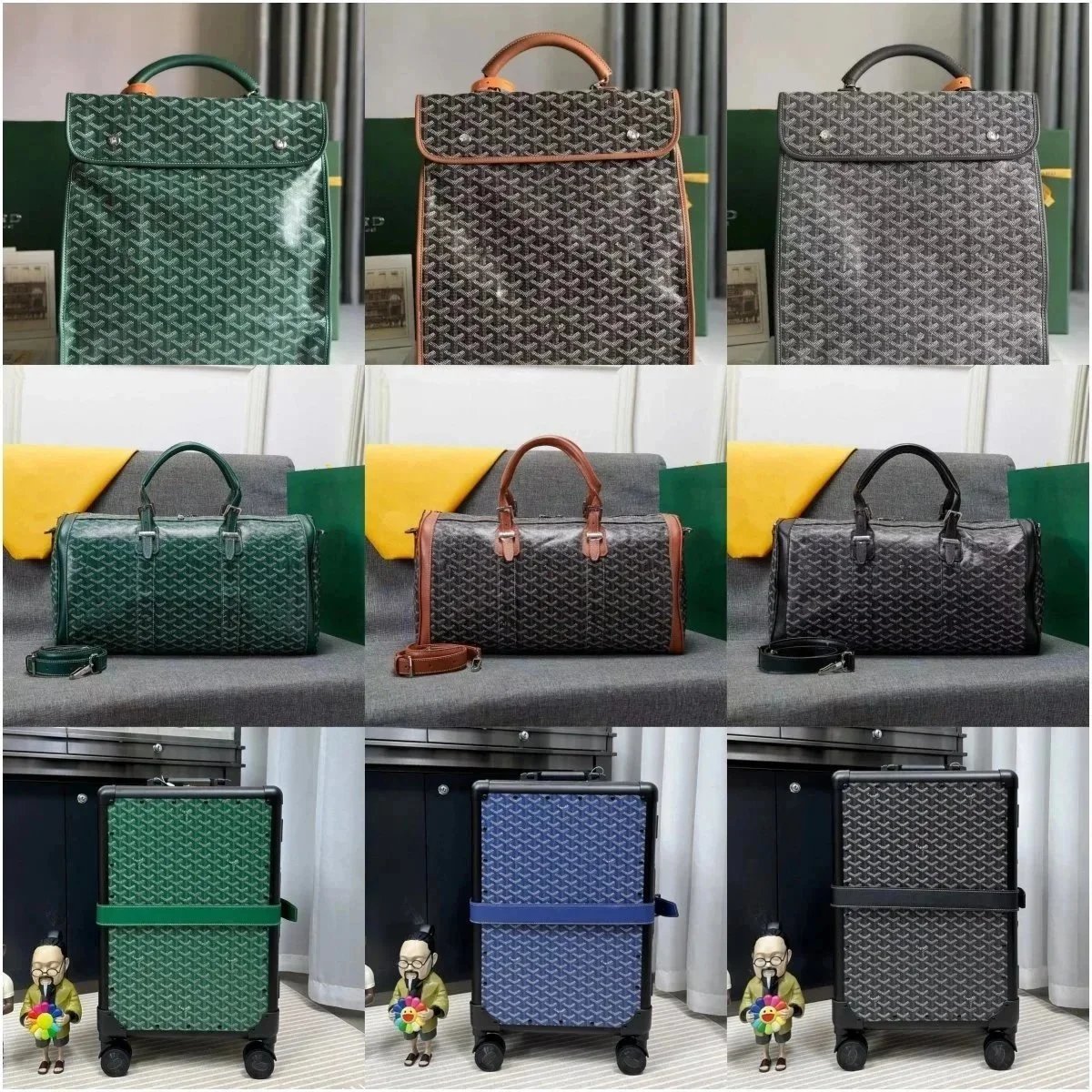 Goyard Green Travel Bag and Luggage Set