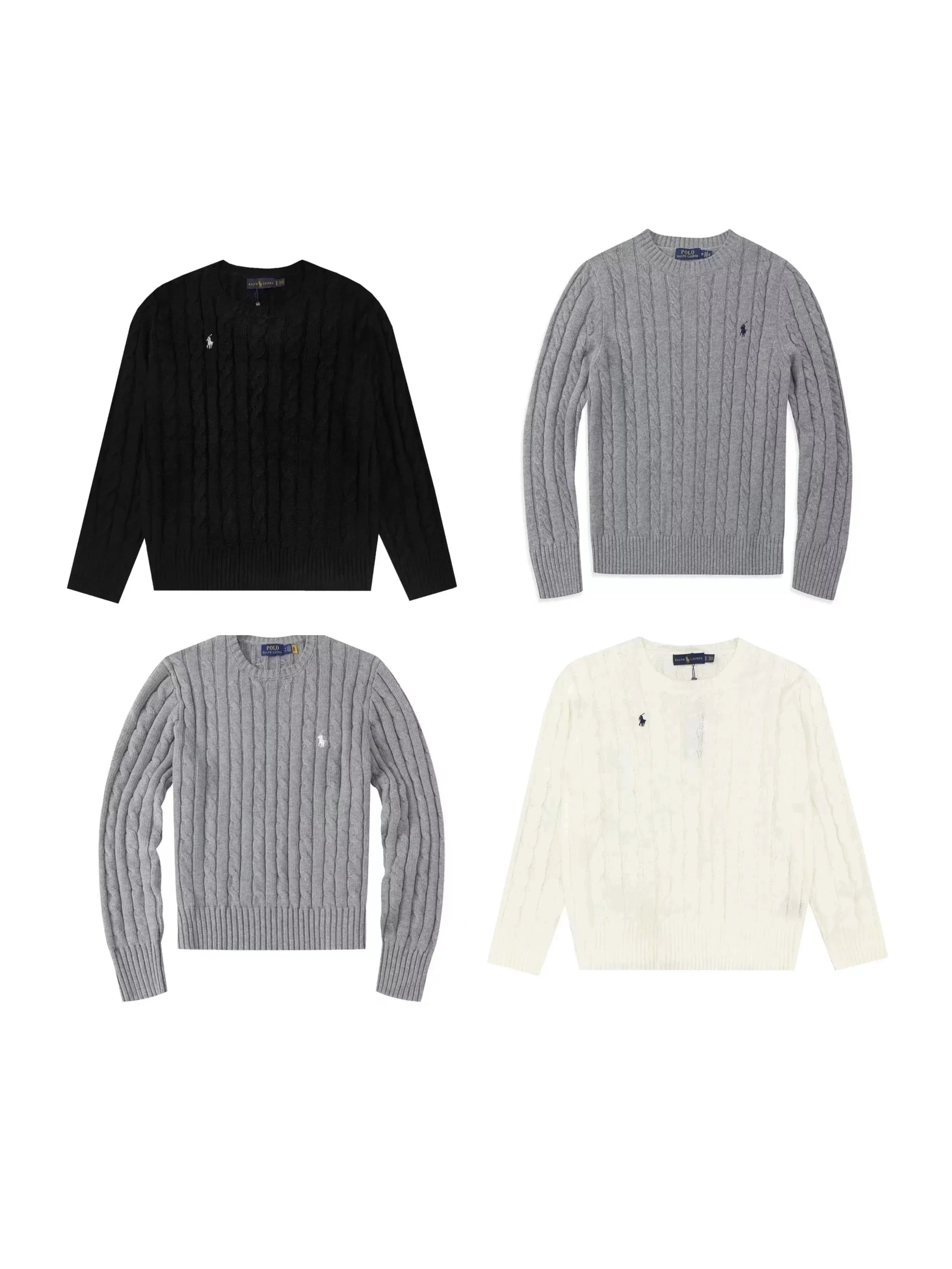 Ralph Lauren Black Grey and White Cable Knit Sweaters