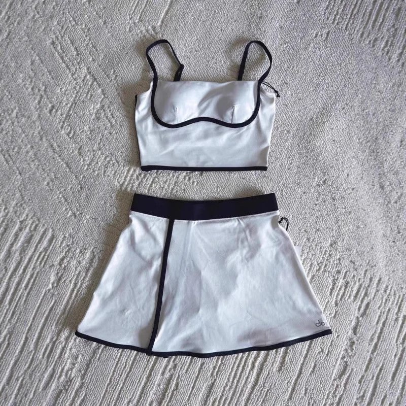 Dlo White Crop Top and Skirt Set with Black Trim
