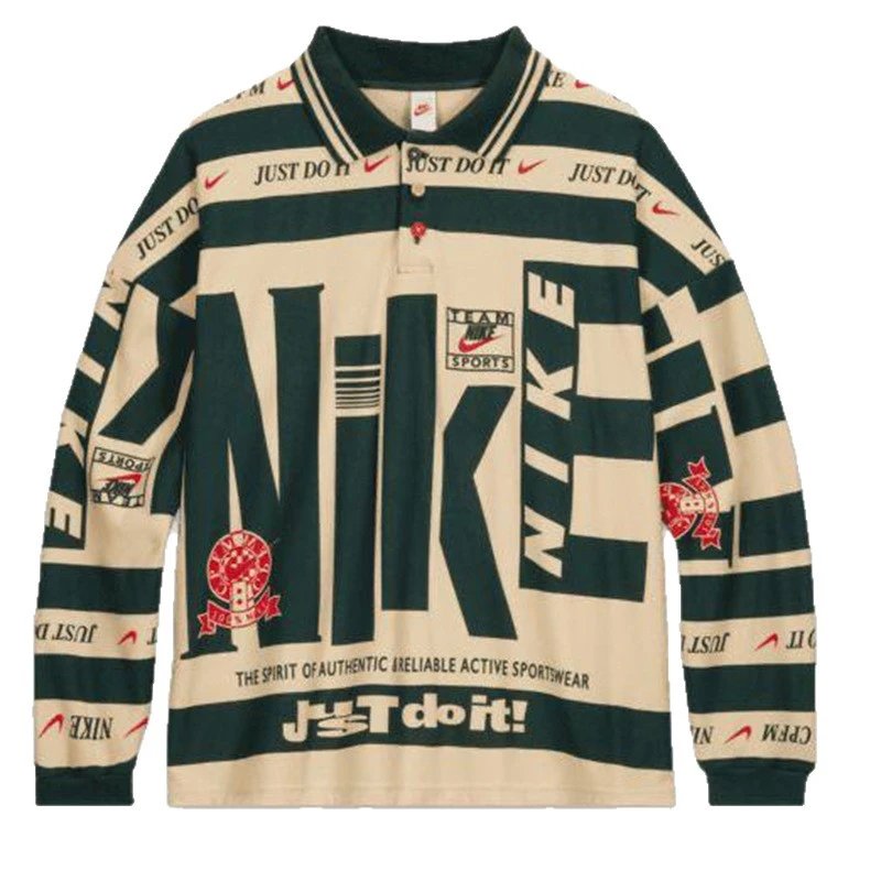 Nike Beige and Green Long Sleeve Polo