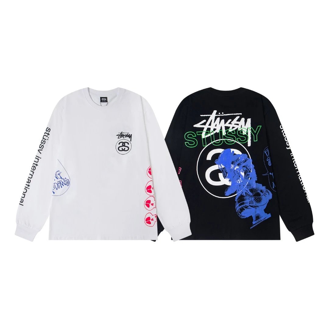 Stussy White and Black Long Sleeve T-Shirts