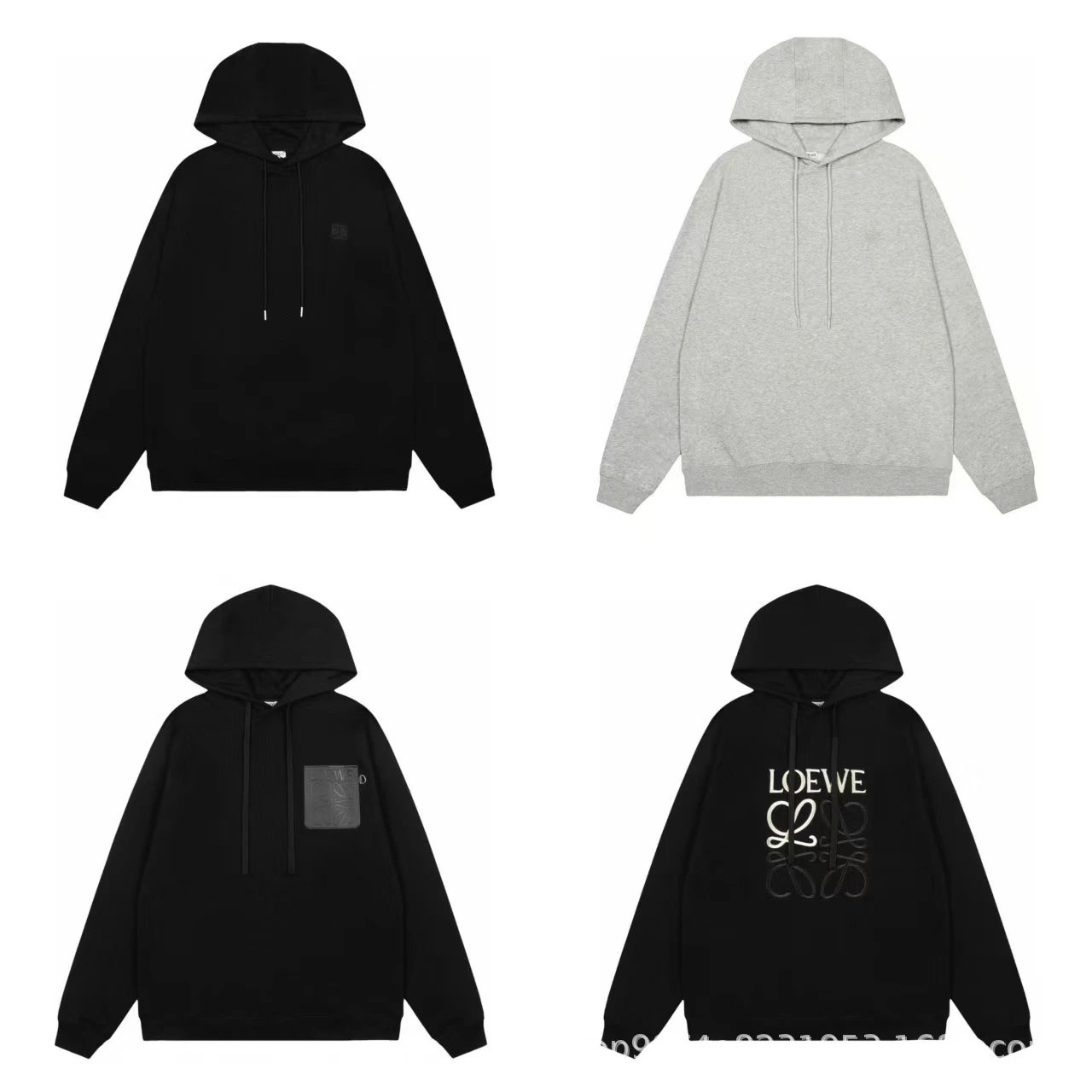 Loewe Black and Grey Hoodies with Embroidered Logo