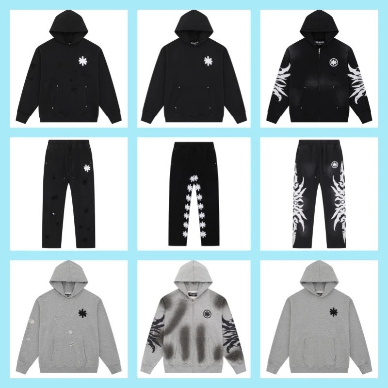 Black and Grey Hoodies with Distressed Details