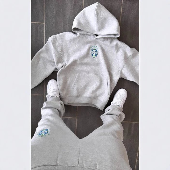 Grey Hoodie with Embroidered Logo and Matching Sweatpants