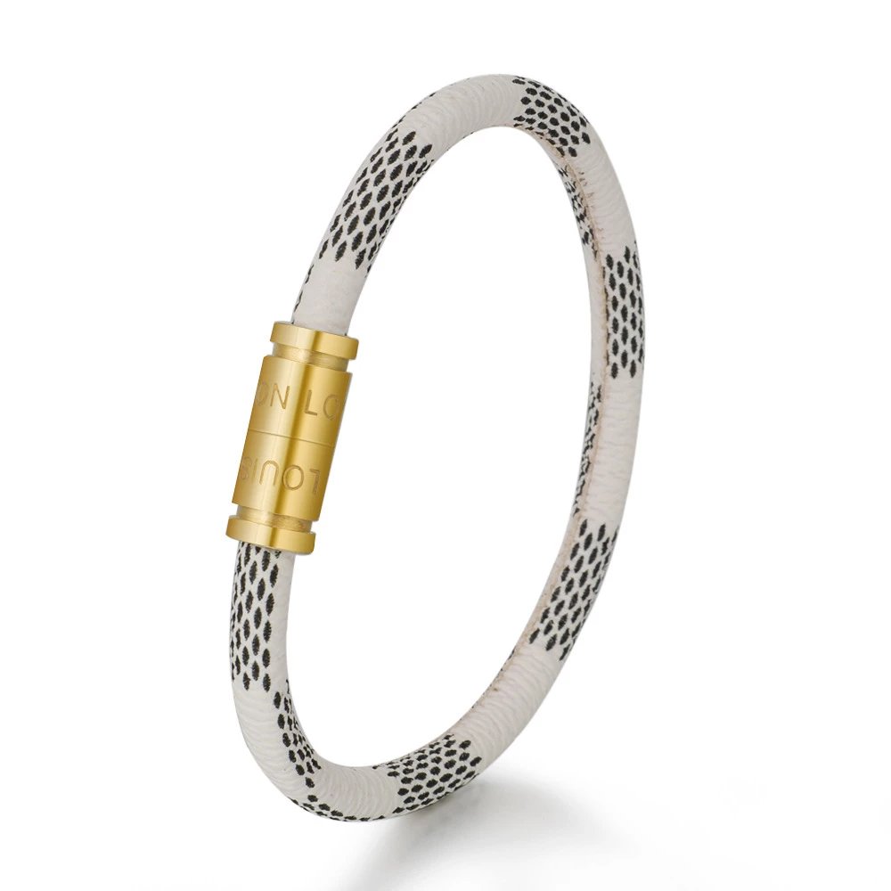 Louis Vuitton White Leather Bracelet with Gold Clasp