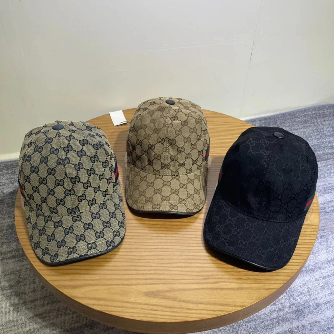 Gucci Beige and Black Patterned Baseball Caps