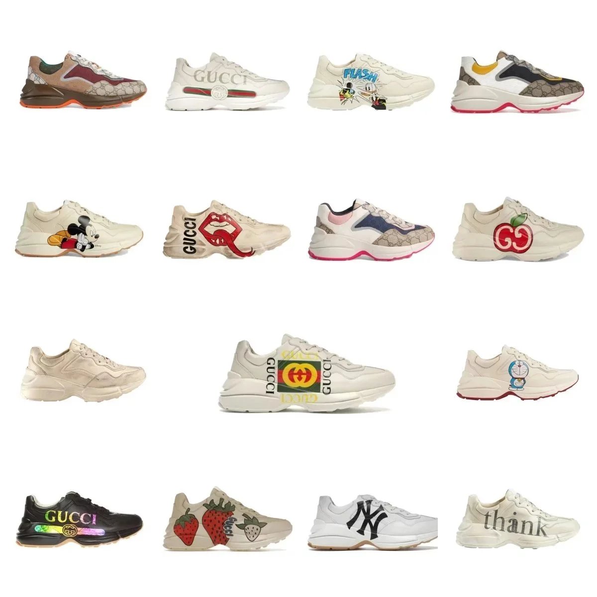 Gucci White Sneakers with Various Designs