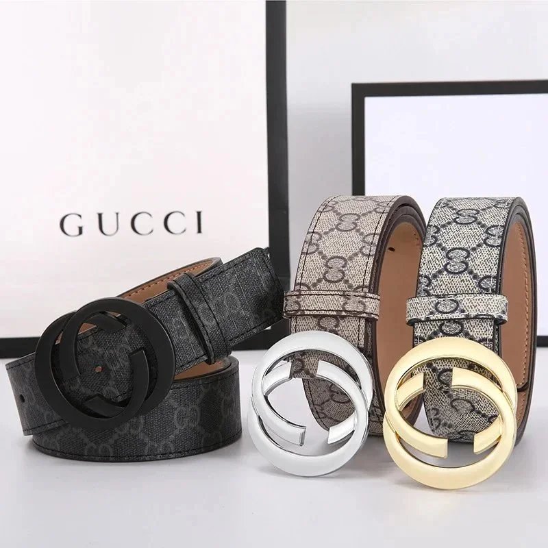 Gucci Beige and Black Belt with Interlocking Buckle