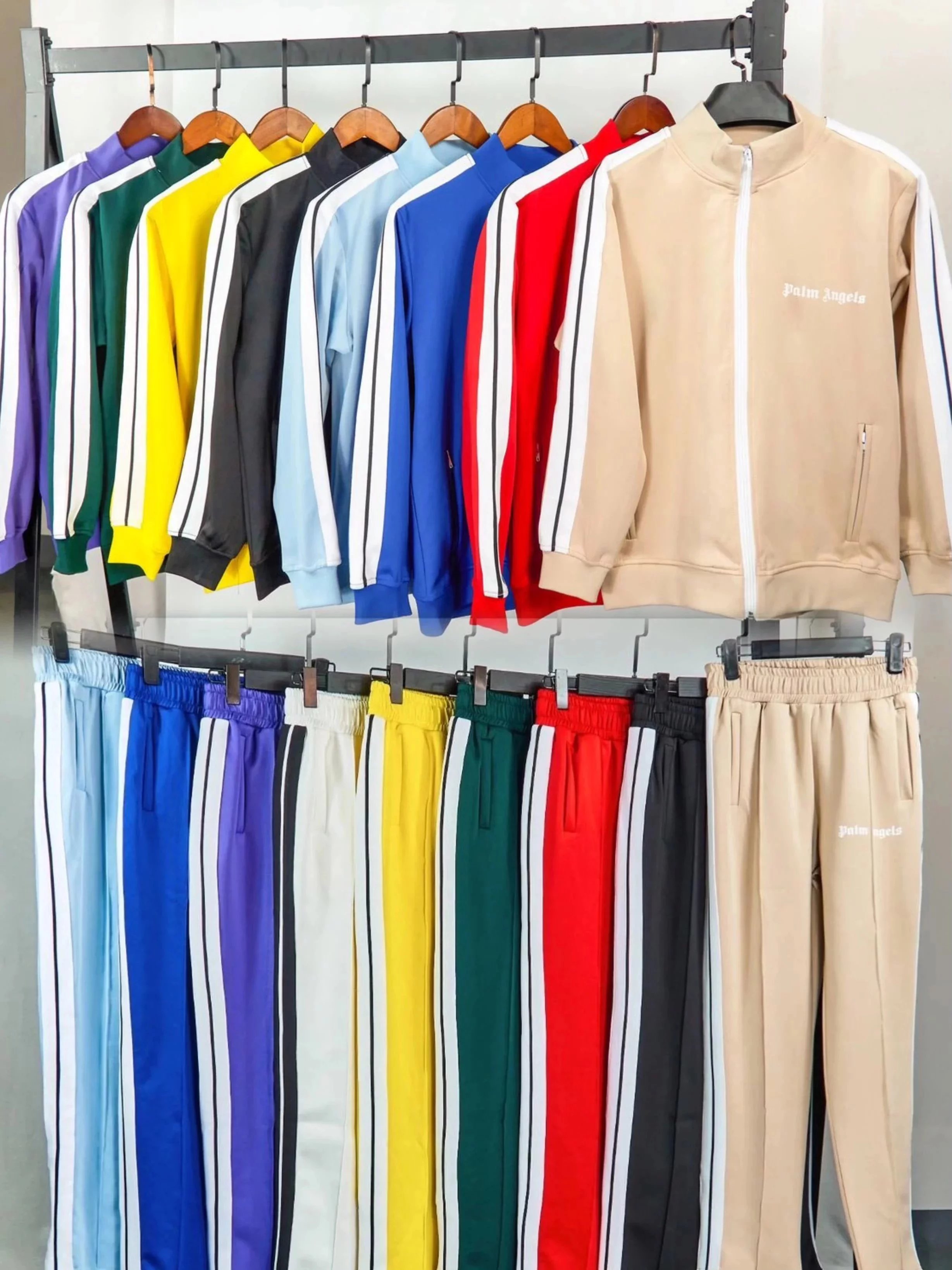 Palm Angels Beige Track Jacket and Pants Set