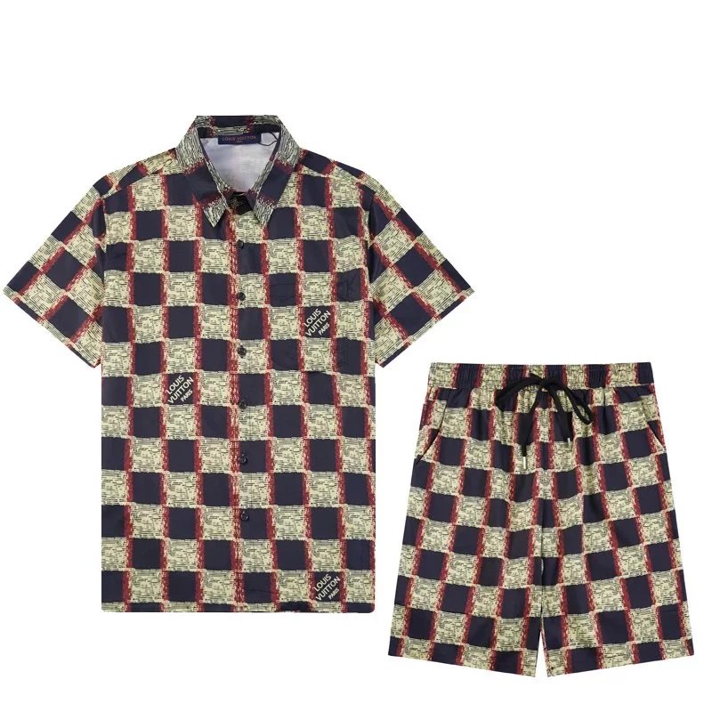 Louis Vuitton Checkered Short Sleeve Shirt and Shorts Set