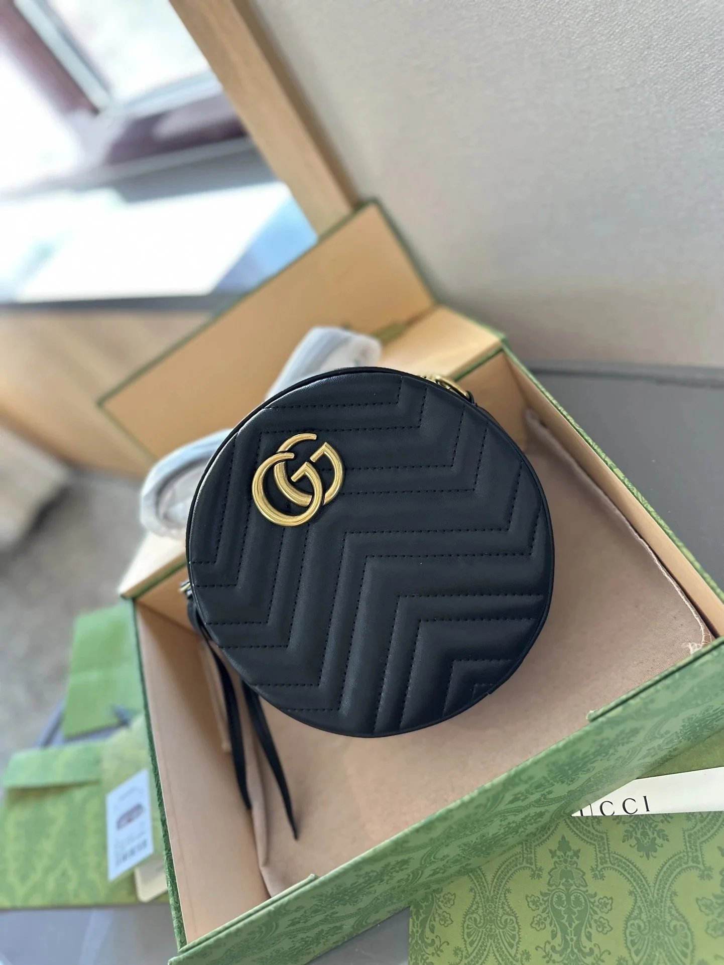 Gucci Black Quilted Round Crossbody Bag
