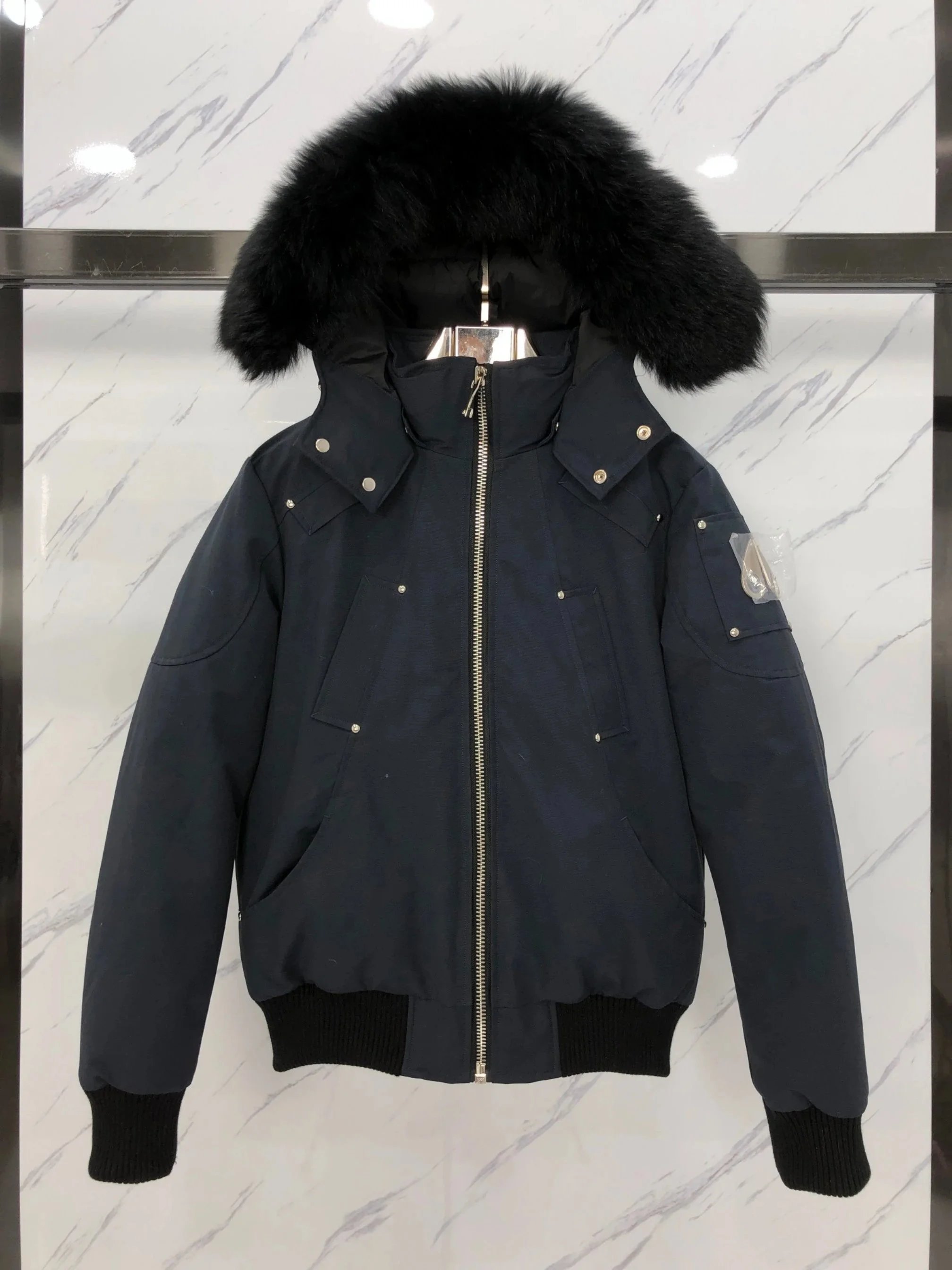 Nautica Navy Bomber Jacket with Fur Hood