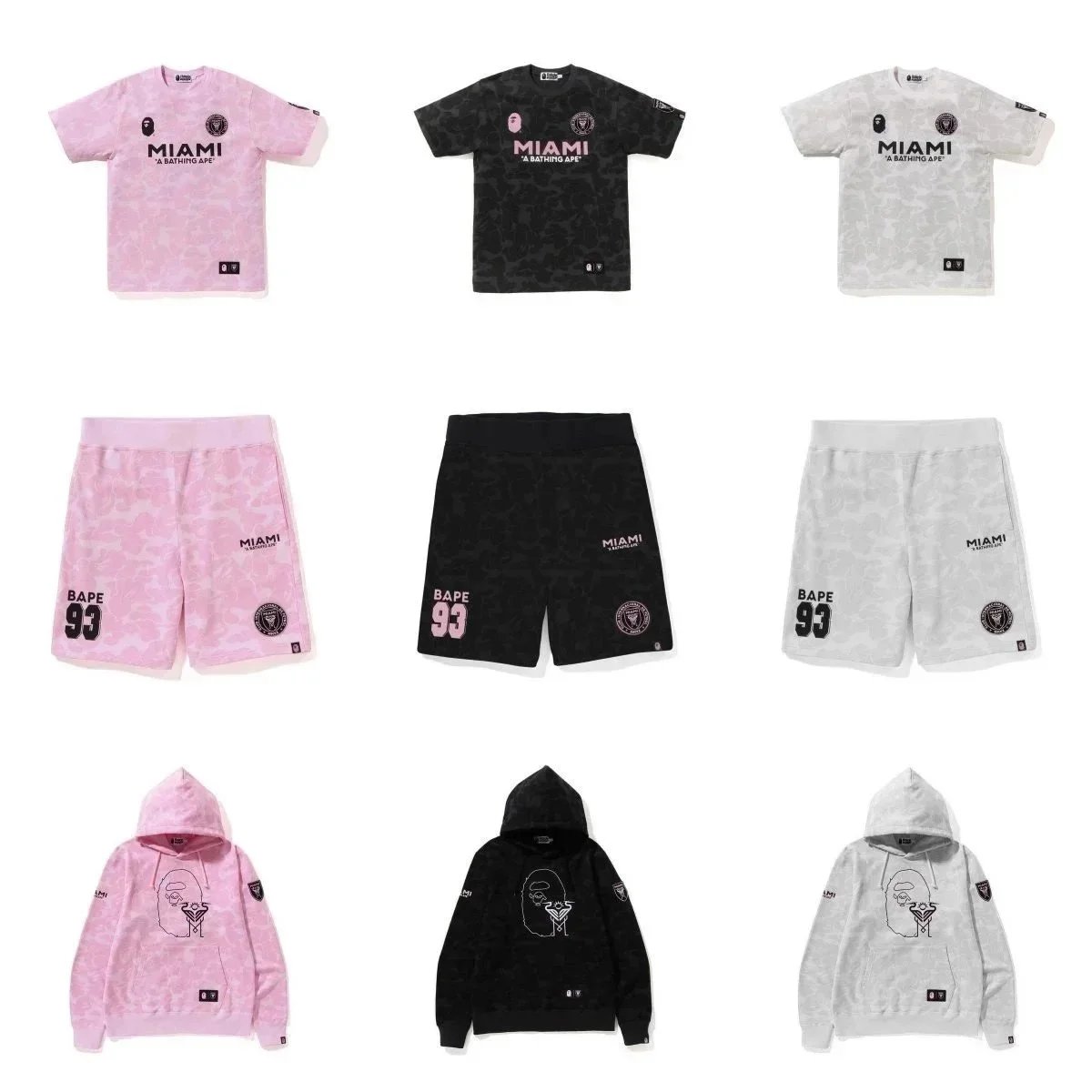 A Bathing Ape Miami Camo T-Shirt, Shorts, and Hoodie Set