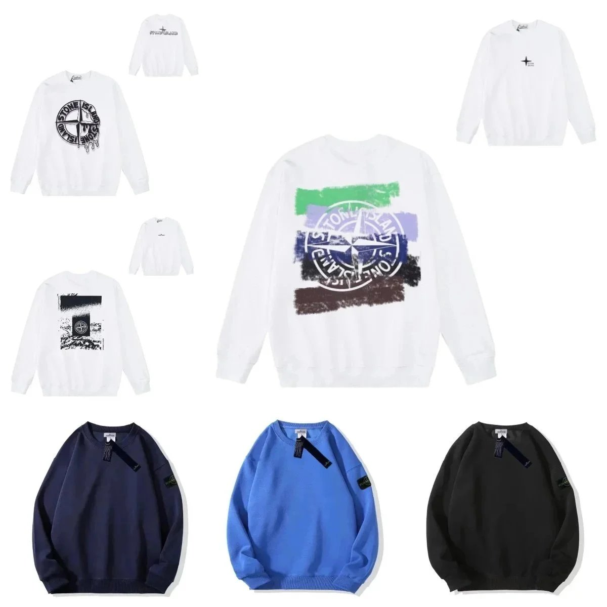 Stone Island White Graphic Sweatshirt and Solid Color Options