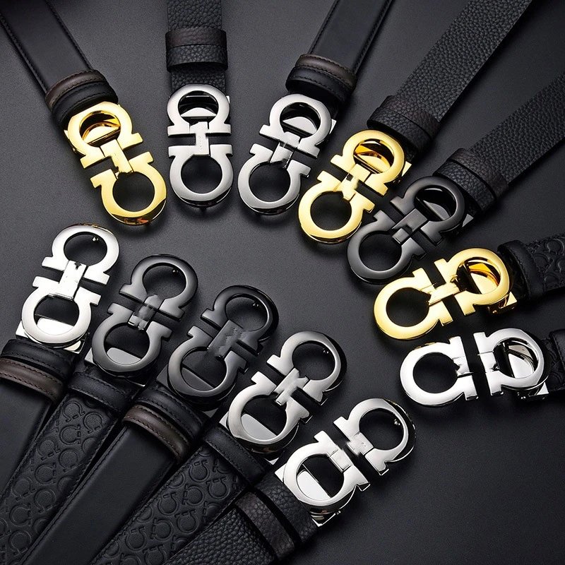 Ferragamo Black Leather Belt with Metal Buckle