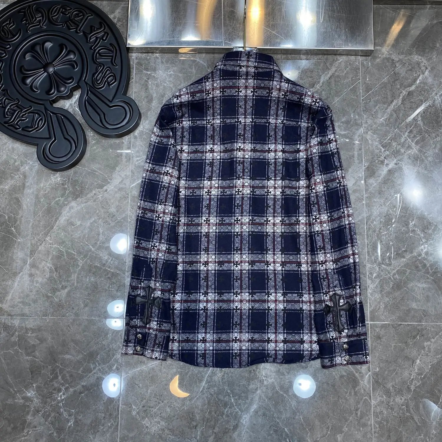 Chrome Hearts Blue Plaid Long Sleeve Shirt