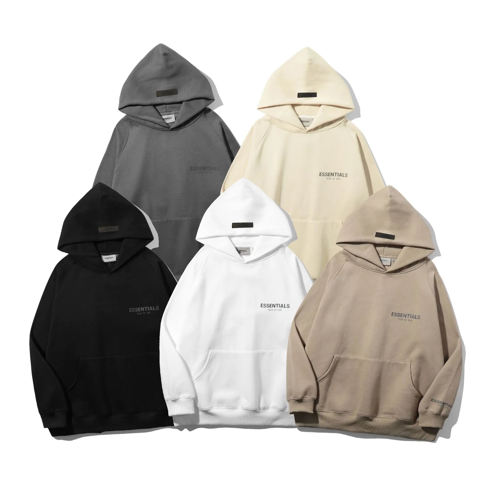 Fear of God Essentials Hoodie in Black, White, Beige, Grey, and Khaki