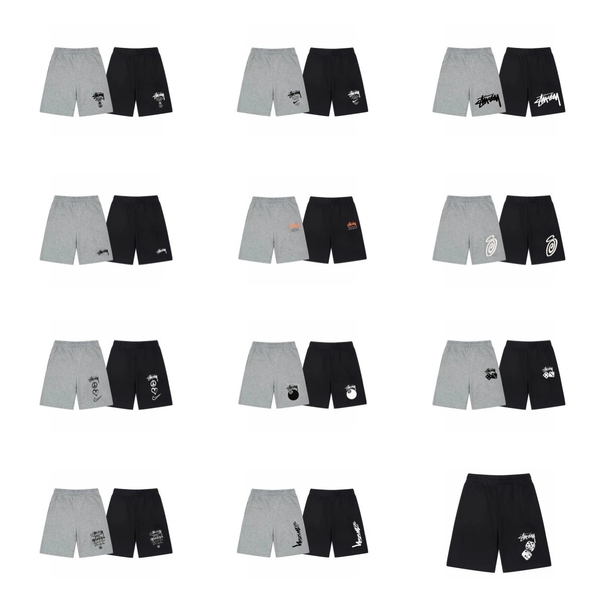 Stussy Black and Grey Cotton Shorts