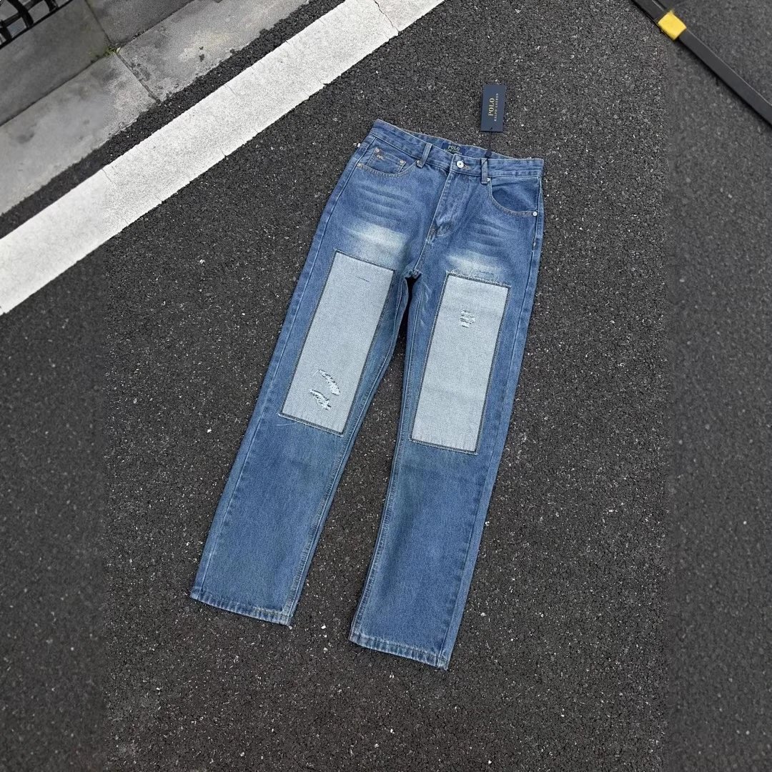 Oton Blue Patchwork Straight Jeans