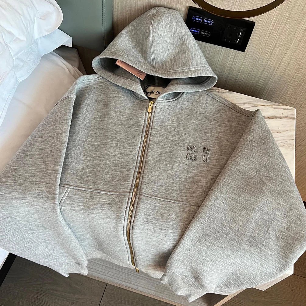 Miu Miu Grey Zip-Up Hoodie