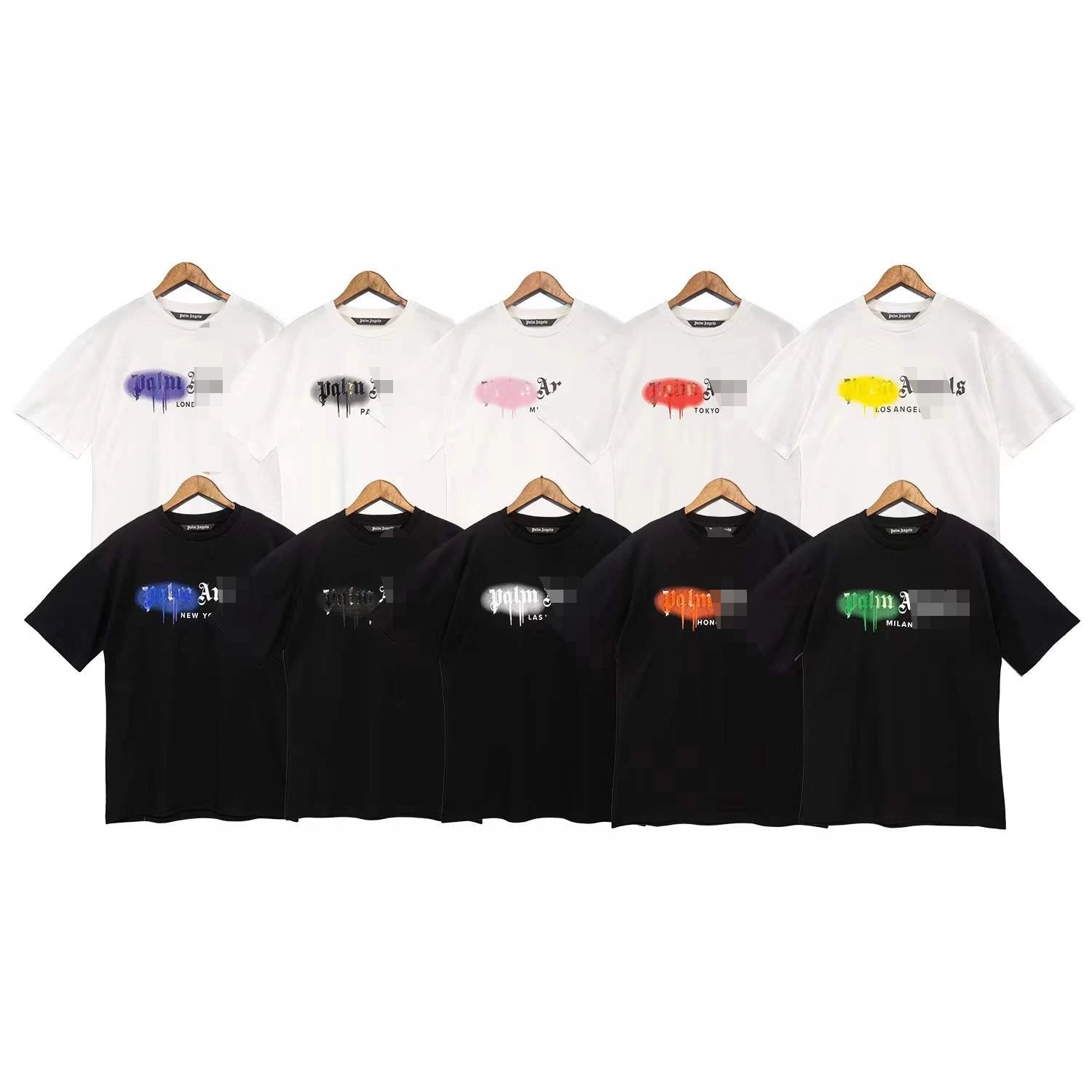 Palm Angels White and Black T-Shirts with City Print