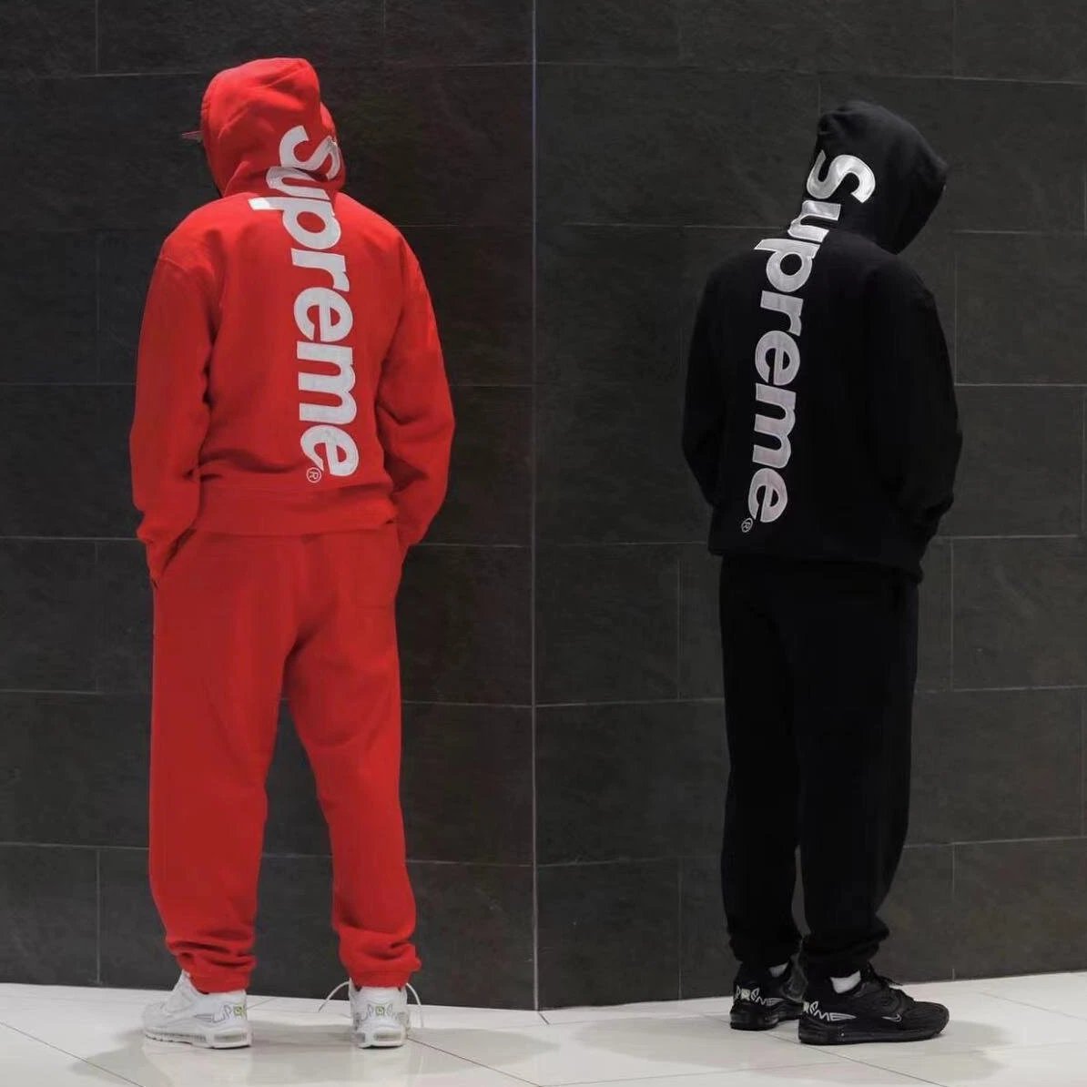 Supreme Red Hoodie and Pants Set, Supreme Black Hoodie and Pants Set