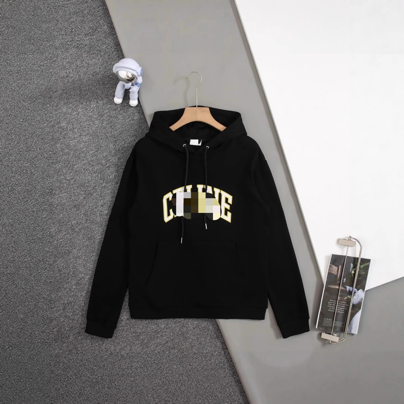 Black College Hoodie with Drawstrings